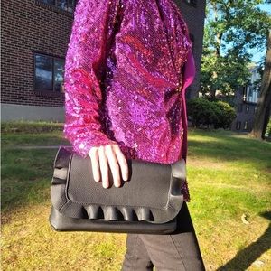 NWT EMPERIA black ruffle VEGAN leather clutch
